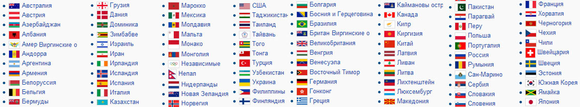 Любые 30 стран. Названия стран по алфавиту. Флаги и столицы государств.